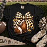 Yellow and Black Gingham Bow Football DTF Transfer DTF Heat Press Transfer from Sweet Tee Transfers