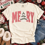 Merry Christmas Tree Red Gingham DTF Transfer DTF Heat Press Transfer from Sweet Tee Transfers