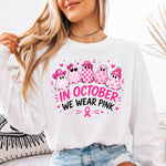 In October We Wear Pink Ghosts Breast Cancer DTF Transfer DTF Heat Press Transfer from Sweet Tee Transfers