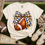 Yellow and Blue Gingham Bow Football DTF Transfer DTF Heat Press Transfer from Sweet Tee Transfers
