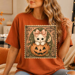 Retro Halloween Stamp Pumpkin White Cat DTF Transfer DTF Heat Press Transfer from Sweet Tee Transfers