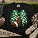 Green and White Gingham Bow Football DTF Transfer DTF Heat Press Transfer from Sweet Tee Transfers