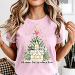 Oh Come Let Us Adore Him White Church DTF Transfer DTF Heat Press Transfer from Sweet Tee Transfers