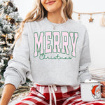 Merry Christmas Pink Seersucker Stripes Green DTF Transfer DTF Heat Press Transfer from Sweet Tee Transfers