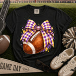Purple and Yellow Gingham Bow Football DTF Transfer DTF Heat Press Transfer from Sweet Tee Transfers