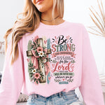 Be Strong and Courageous Joshua 1:9 Floral Cross DTF Transfer DTF Heat Press Transfer from Sweet Tee Transfers