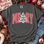 Merry Christmas Tree Red Gingham DTF Transfer DTF Heat Press Transfer from Sweet Tee Transfers