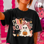 Hey Boo Pink Bow Ghost DTF Transfer DTF Heat Press Transfer from Sweet Tee Transfers