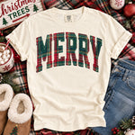 Plaid Merry Christmas Patchwork DTF Transfer DTF Heat Press Transfer from Sweet Tee Transfers
