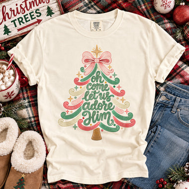Oh Come Let Us Adore Him Tree DTF Transfer DTF Heat Press Transfer from Sweet Tee Transfers