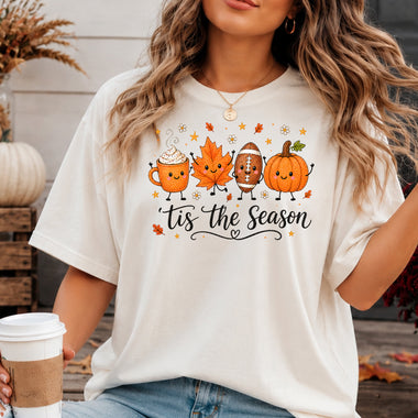Tis the Season Football Pumpkin Leaf with Faces DTF Transfer DTF Heat Press Transfer from Sweet Tee Transfers
