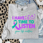 I Have Time to Listen Teal Purple Ribbon DTF Transfer DTF Heat Press Transfer from Sweet Tee Transfers