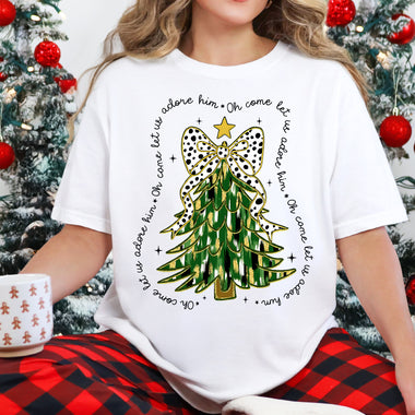 Oh Come Let Us Adore Him Tree DTF Transfer DTF Heat Press Transfer from Sweet Tee Transfers