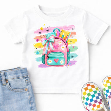 Back to School Brushstroke Backpack Heart DTF Transfer DTF Heat Press Transfer from Sweet Tee Transfers