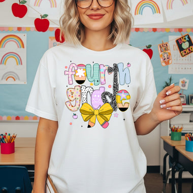 Back to School Pencil Bow Fourth Grade DTF Transfer DTF Heat Press Transfer from Sweet Tee Transfers