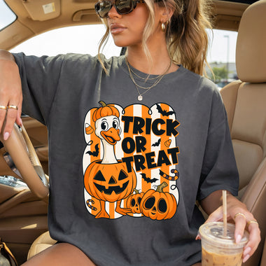 Trick or Treat Pumpkin Goose DTF Transfer DTF Heat Press Transfer from Sweet Tee Transfers