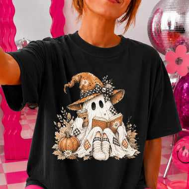 Fall Ghost Reading DTF Transfer DTF Heat Press Transfer from Sweet Tee Transfers