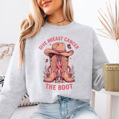 Give Breast Cancer the Boot DTF Transfer DTF Heat Press Transfer from Sweet Tee Transfers