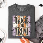 Trick or Treat Striped with Ghost and Bats DTF Transfer DTF Heat Press Transfer from Sweet Tee Transfers