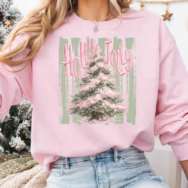 Holly Jolly Christmas Tree Striped DTF Transfer DTF Heat Press Transfer from Sweet Tee Transfers