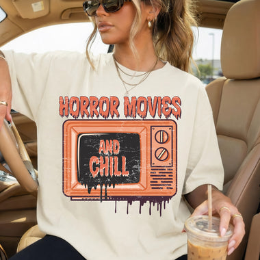 Horror Movies and Chill DTF Transfer DTF Heat Press Transfer from Sweet Tee Transfers