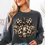 Camo Pumpkin with Checkered Bow DTF Transfer DTF Heat Press Transfer from Sweet Tee Transfers