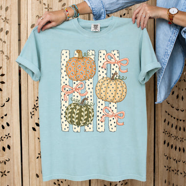 Striped Pumpkins with Bows DTF Transfer DTF Heat Press Transfer from Sweet Tee Transfers