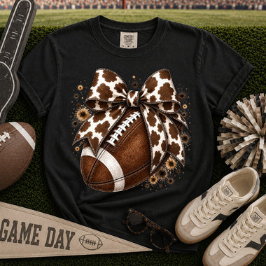 Cow Print Bow Football DTF Transfer DTF Heat Press Transfer from Sweet Tee Transfers