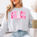 Grace Pink Bows 2 Cor 12:9 DTF Transfer DTF Heat Press Transfer from Sweet Tee Transfers
