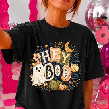 Hey Boo Ghost Halloween DTF Transfer DTF Heat Press Transfer from Sweet Tee Transfers
