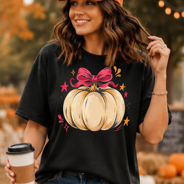 Pink Bow Pumpkin DTF Transfer DTF Heat Press Transfer from Sweet Tee Transfers