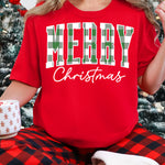 Merry Christmas Varsity Green Checkered DTF Transfer DTF Heat Press Transfer from Sweet Tee Transfers