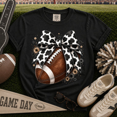 Cow Print Bow Football DTF Transfer DTF Heat Press Transfer from Sweet Tee Transfers