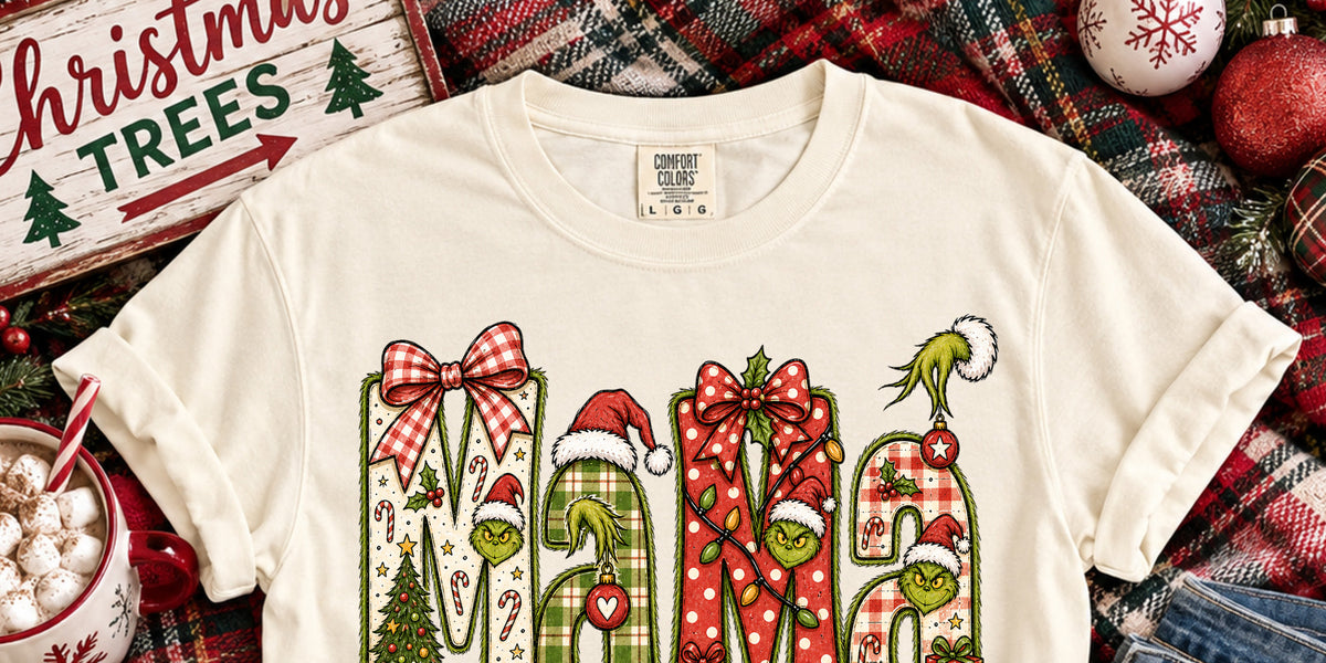 Grinch Mama Christmas Plaid Ready to Press DTF Transfer – Sweet Tee ...