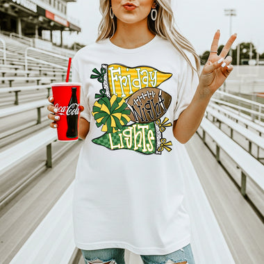 Friday Night Lights Green and Yellow DTF Transfer DTF Heat Press Transfer from Sweet Tee Transfers