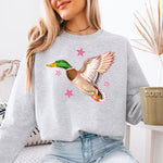 Flying Mallard Duck with Pink Stars DTF Transfer DTF Heat Press Transfer from Sweet Tee Transfers