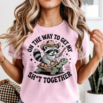 On the Way to Get My Sh*t Together Raccoon Riding Turtle DTF Transfer DTF Heat Press Transfer from Sweet Tee Transfers