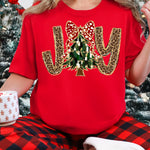 JOY Leopard Bow Christmas Tree DTF Transfer DTF Heat Press Transfer from Sweet Tee Transfers