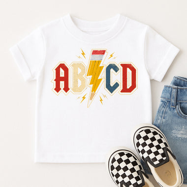ABCD Rock and Roll Pencil Lightning Bolt Back to School DTF Transfer DTF Heat Press Transfer from Sweet Tee Transfers