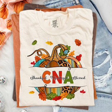 CNA Fall Pumpkin Thankful Grateful Blessed DTF Transfer DTF Heat Press Transfer from Sweet Tee Transfers