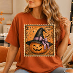 Retro Halloween Stamp Pumpkin with Witches Hat DTF Transfer DTF Heat Press Transfer from Sweet Tee Transfers