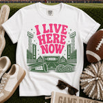 I Live Here Now Cheer Pink DTF Transfer DTF Heat Press Transfer from Sweet Tee Transfers