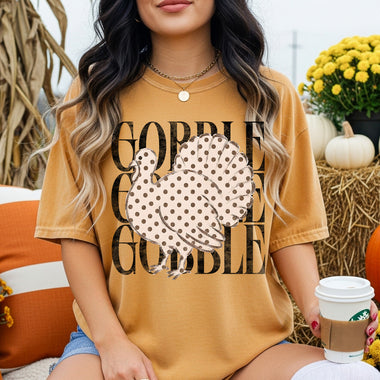 Gobble Stacked Turkey Polkadots DTF Transfer DTF Heat Press Transfer from Sweet Tee Transfers