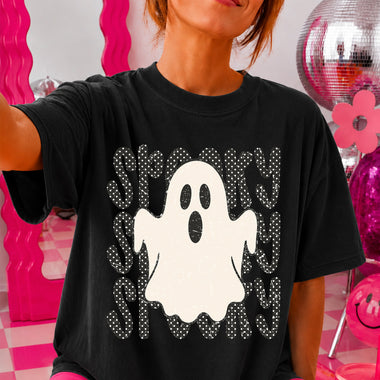 Spooky Polkadot Ghost Black DTF Transfer DTF Heat Press Transfer from Sweet Tee Transfers