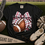 Crimson and Grey Gingham Bow Football DTF Transfer DTF Heat Press Transfer from Sweet Tee Transfers