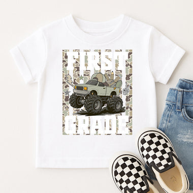 Camo Monster Truck First Grade DTF Transfer DTF Heat Press Transfer from Sweet Tee Transfers