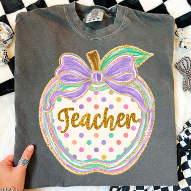 Teacher Apple Polka Dots DTF Transfer DTF Heat Press Transfer from Sweet Tee Transfers