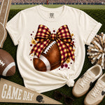 Maroon and Gold Gingham Bow Football DTF Transfer DTF Heat Press Transfer from Sweet Tee Transfers