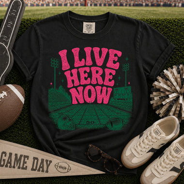 I Live Here Now Football Pink DTF Transfer DTF Heat Press Transfer from Sweet Tee Transfers