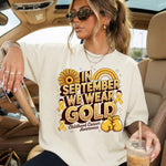 In September We Wear Gold Childhood Cancer Awareness DTF Transfer DTF Heat Press Transfer from Sweet Tee Transfers